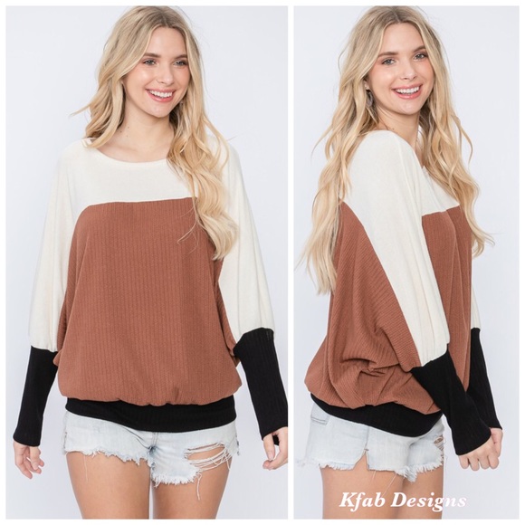 ❤️LAST 1! Oversized Dolman Sleeve Wide Neck Color Block Top! - Picture 7 of 8